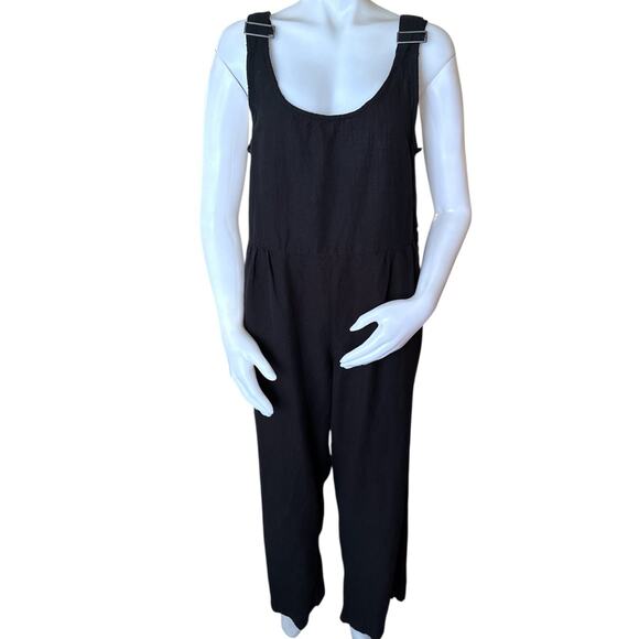 Gudrun Sjoden Harvest Dungaree Jumpsuit Overall Black Linen Cotton Size Medium - Picture 1 of 12